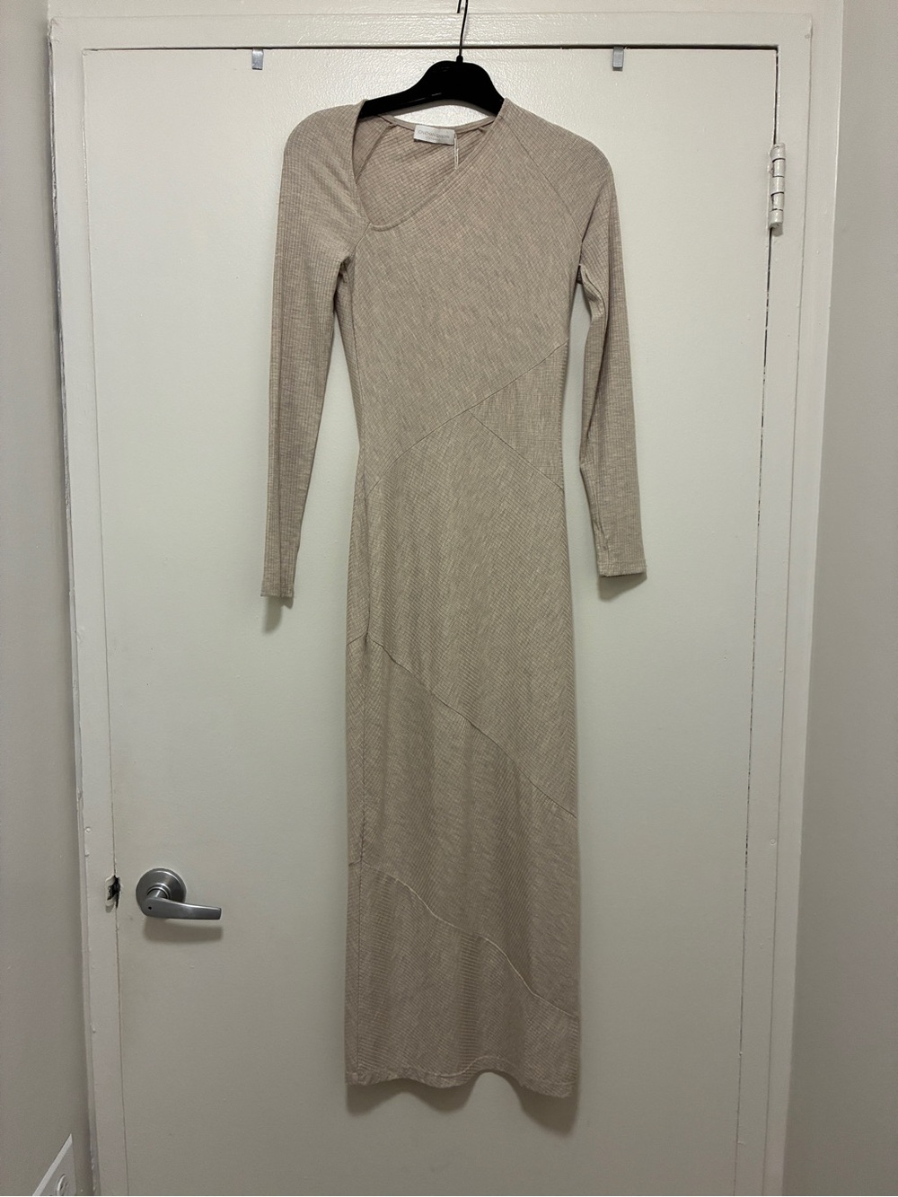 Jonathan Simkhai Brand New Beige Ribbed Long Sleeve Maxi Dress